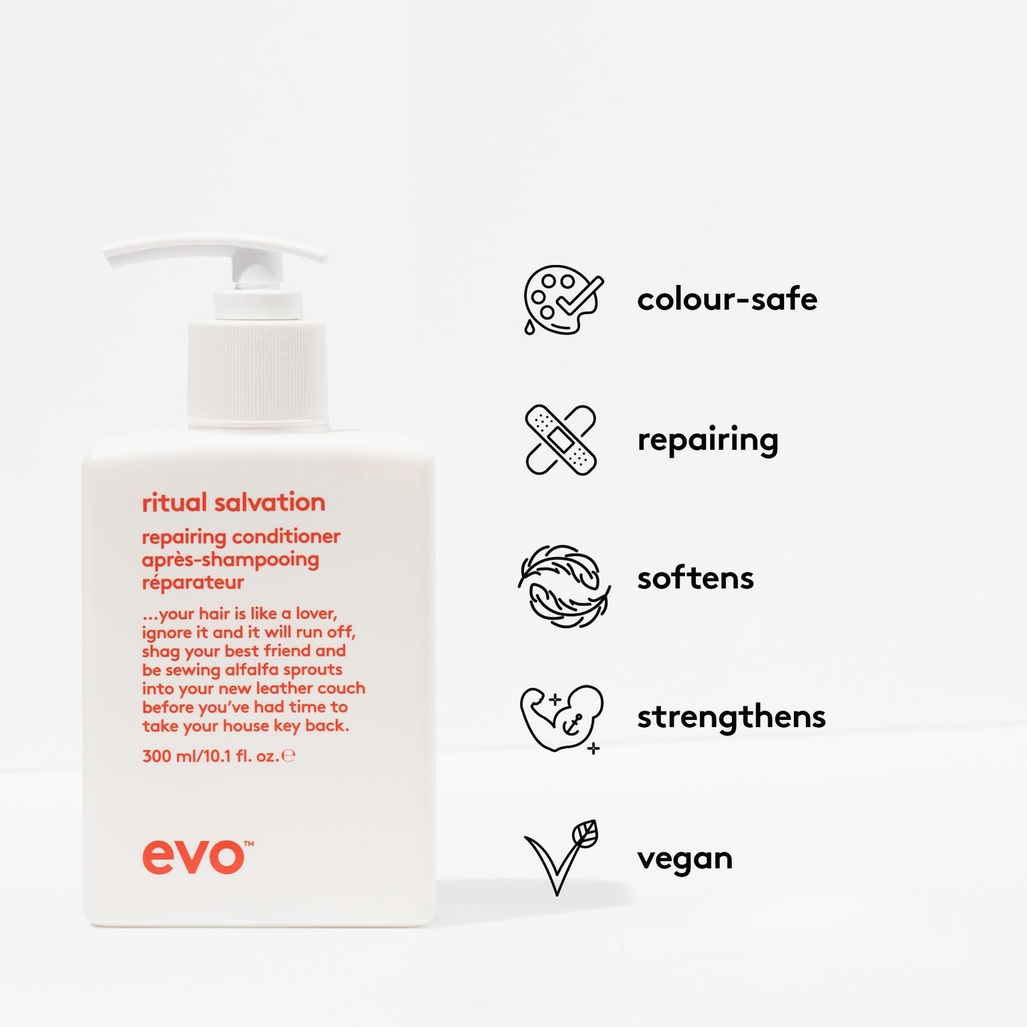 EVO Ritual Salvation Repairing Conditioner for Damaged, Color-Treated Hair - Protein-Rich Formula Repairs, Moisturizes & Reduces Breakage - 10.1 fl oz