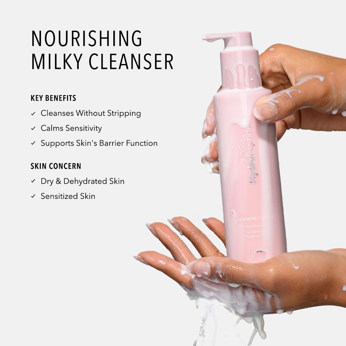HydroPeptide Cashmere Cleanse, Facial Rose Milk, Clean & Balance Skin's Natural Oils, 6.76 Ounce