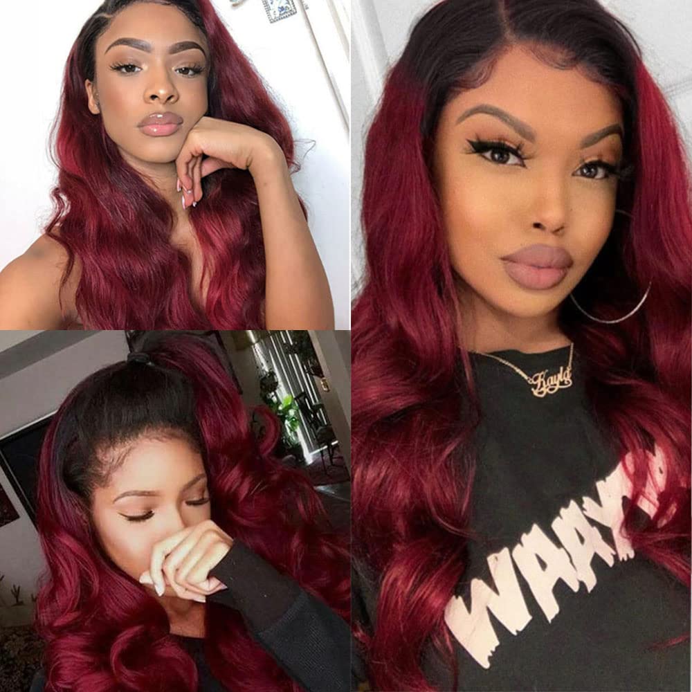 1B99J Human Hair Bundles Burgundy Body Wave Bundle Brazilian Unprocessed Virgin Hair 3 Bundles 18 20 22 Inch 1B99J Bundle Hair Extensions