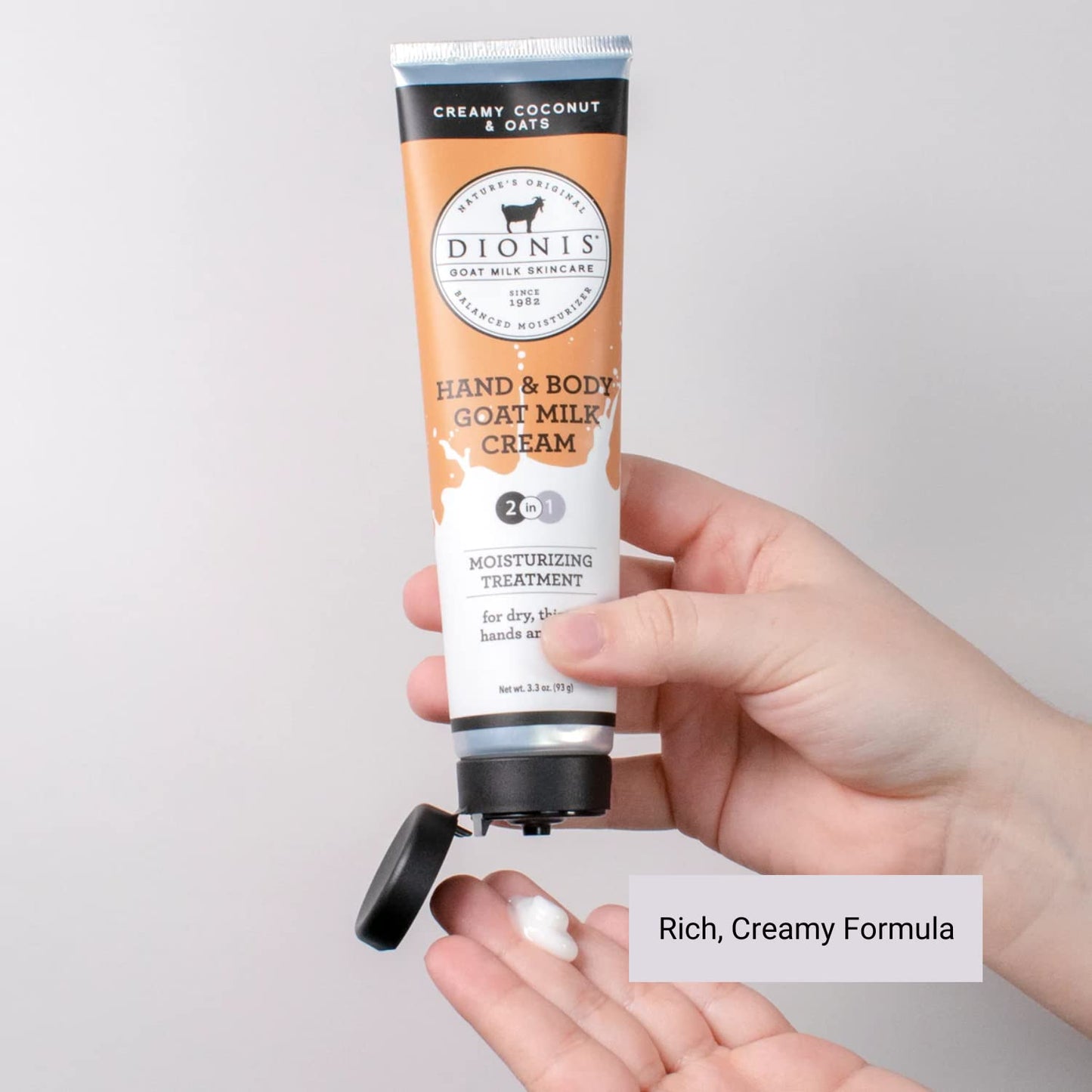 Dionis Creamy Coconut & Oats Lotion (8.5 oz), Hand and Body Cream (3.3 oz) Bundle