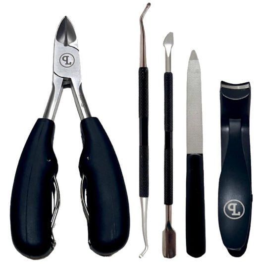 Nail Clipper Set for Thick Toenails - 5-Piece Professional Kit with Angled Head for Seniors, Ingrown Toenail Tools, German Steel, Leather Case - PIUS LANG