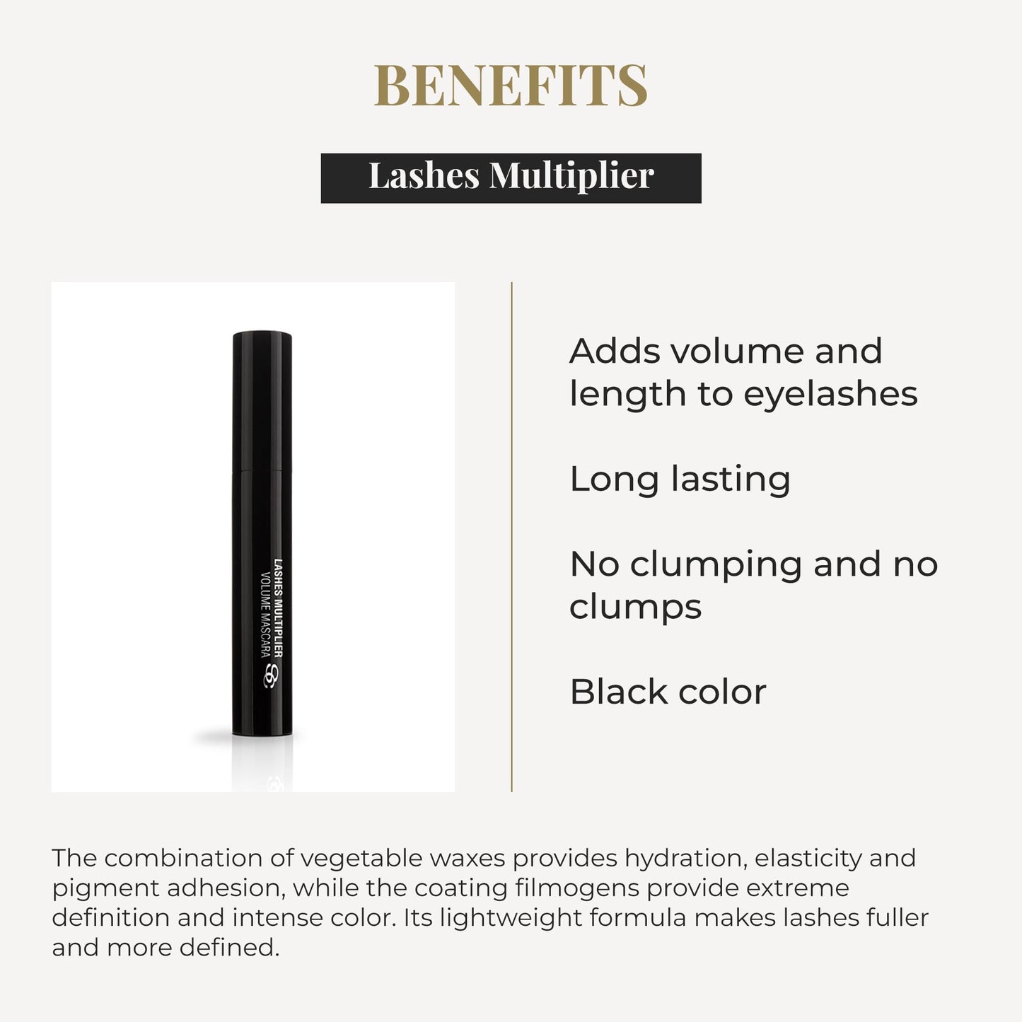 SALERM - Mascara - Lashes Multiplier - 9 ml - Adds Volume and Length to Lashes - Long-Lasting - No Clumping or Flaking - Humidity-Resistant - Black Color