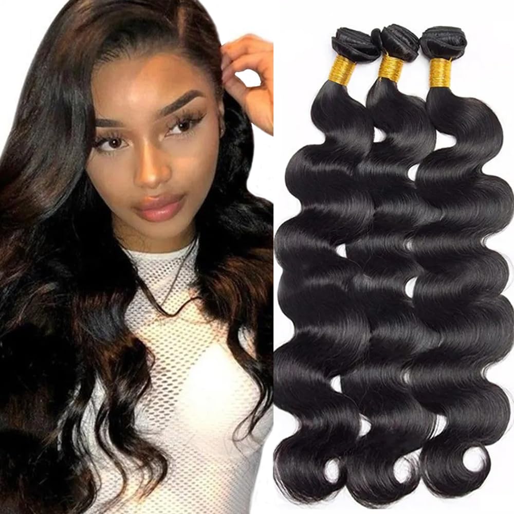 Body Wave Human Hair Bundles - Natural Black Brazilian Virgin Remy Extensions | 12, 14, 16 Inch, 300G