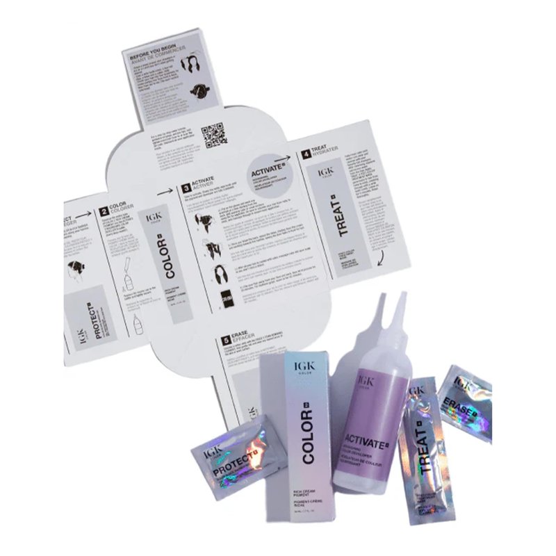 IGK Permanent Hair Color Kit | 1NA Volcanic - Purest Black | 100% Gray Color Coverage + Strengthen + Shine | Ammonia Free