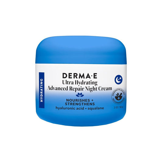 Derma E Ultra Hydrating Night Cream, Advanced Repair Overnight Face Moisturizer with Hyaluronic Acid to Replenish, Smooth and Nourish Skin, 2 oz