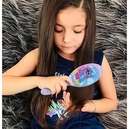 LUV HER Lilo & Stitch Hair Accessory 5 Pcs Set - 1 Regular 9 inch Stitch Hairbrush & 4 Scrunchies - Detangling Brush - Elastic Hair Ties Ropes for Girls, Ages 3+