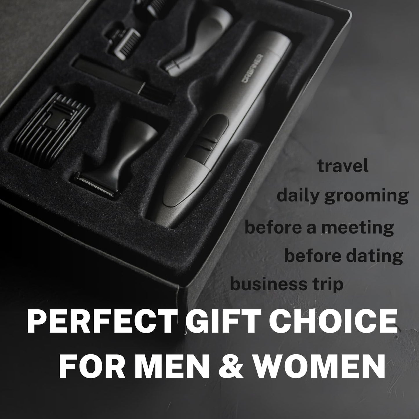 Beard Trimmer for Men - Waterproof Grooming Kit with Nose & Ear Hair Clippers | 6-Piece Set, Battery Included