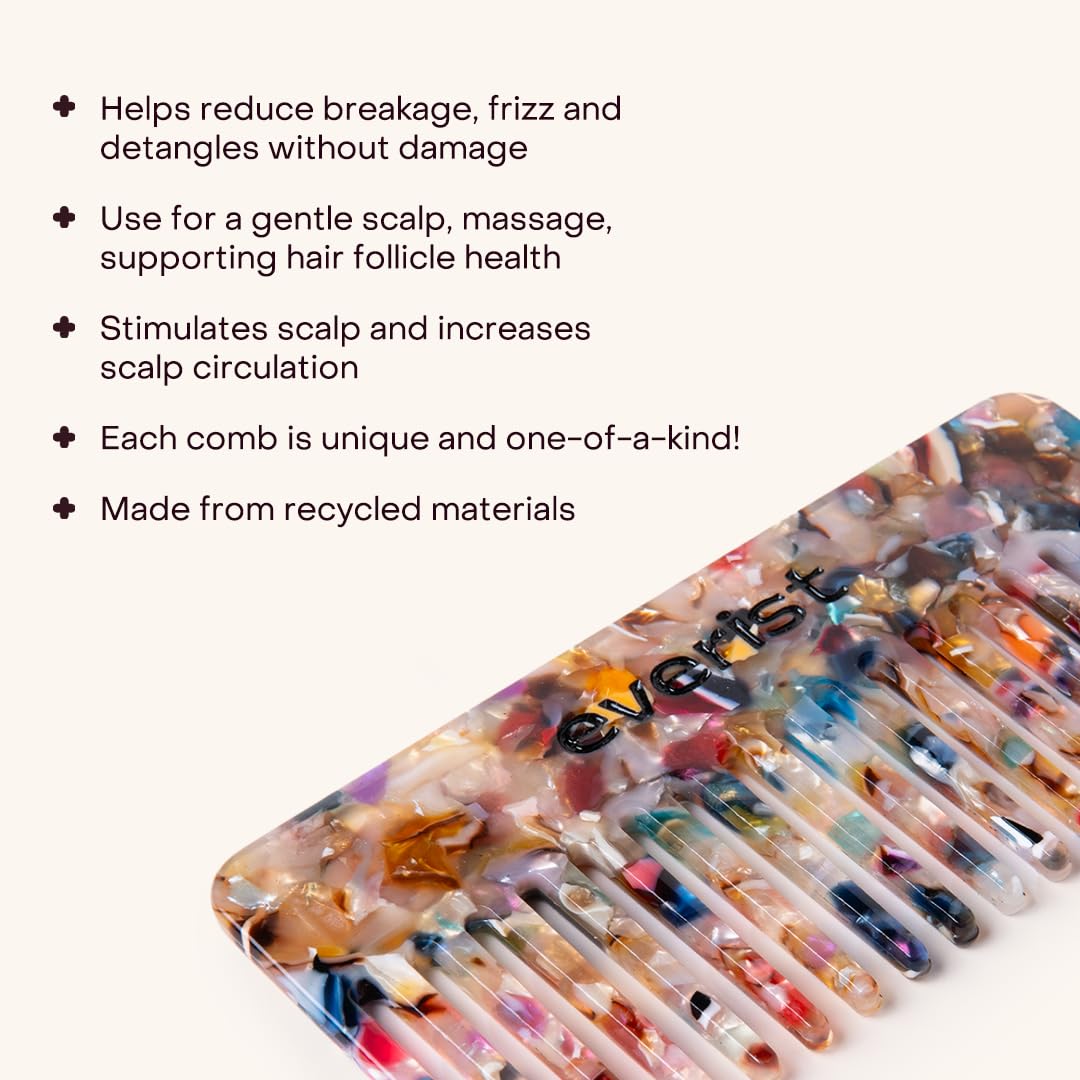 Everist Confetti Comb – Recycled, Travel-Friendly Wide-Tooth Detangling Comb for All Hair Types