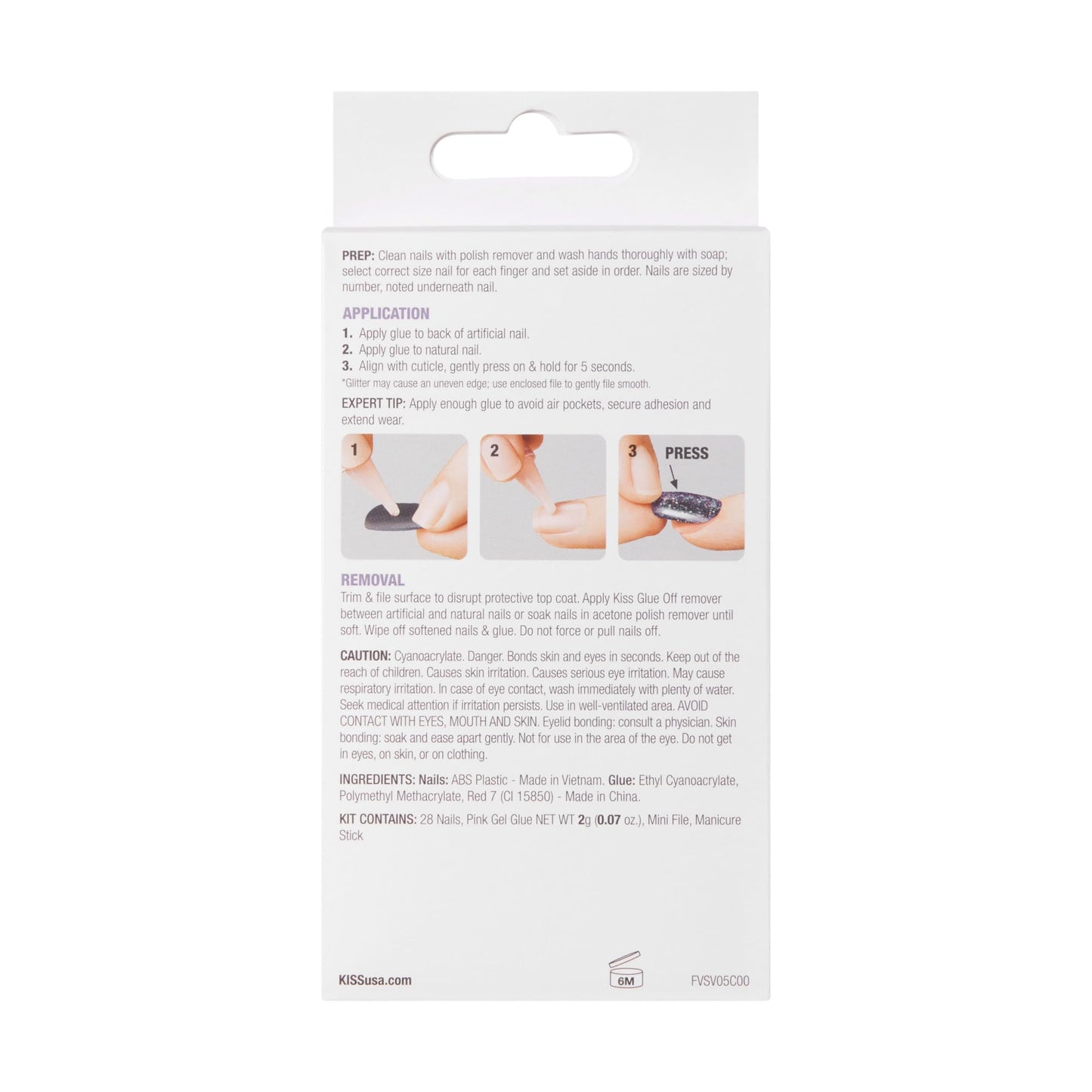 KISS Voguish Fantasy, Press On Nails, Nail glue included, 'Glam and Glow', White, Short Size, Squoval Shape, Includes 28 Nails, 2g glue, 1 Manicure Stick, 1 Mini File