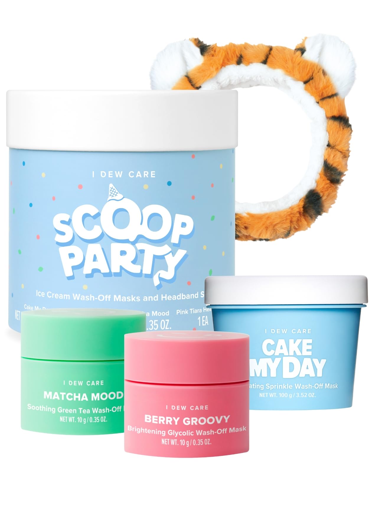 I DEW CARE Tiger Headband Wash-off Masks Set - Scoop Party + Face Wash Headband - Unisex Skincare Mask for Face
