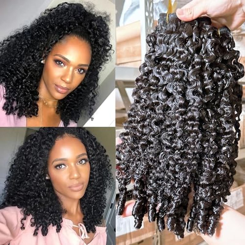 YMS 3C4A Burmese Curly Human Hair Bundles 18 Inch 16A Curly Bundles Human Hair Unprocessed Burmese Raw Hair Extension Real Human Hair Natural Color Spiral Curly End Real Hair Weft Extensions