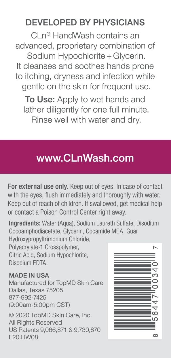 CLn® HandWash - Advanced Hygiene for Hands, Formulated with Glycerin, for Sensitive Skin Prone to Hand Dermatitis, Redness, Irritation, Eczema, and Rash, Fragrance-Free, 8 fl oz