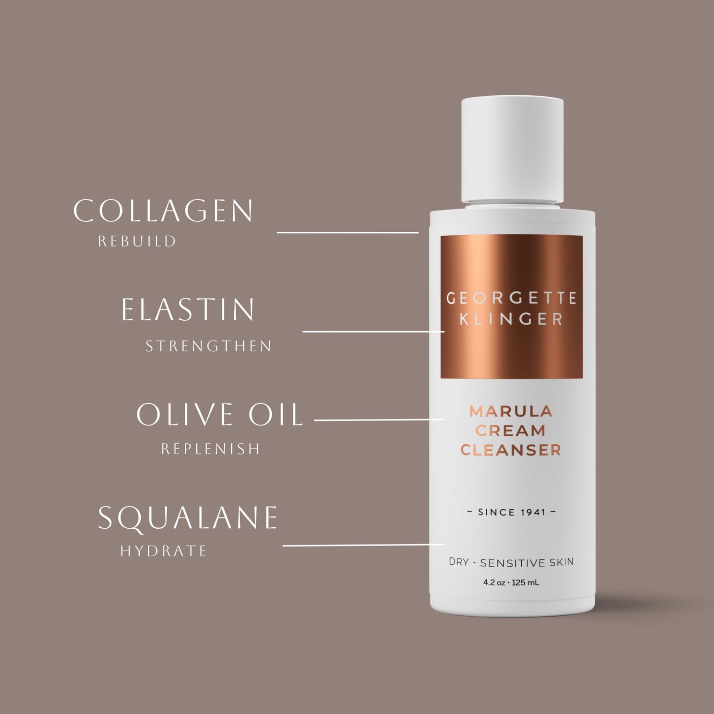 Georgette Klinger Marula Cream Cleanser - Moisturizing, Hydrating, Nourishes Dryness, Gentle Daily Face Wash, Removes Makeup, Dirt, Free Radicals for Normal, Dry, Sensitive Skin - 4.2 oz