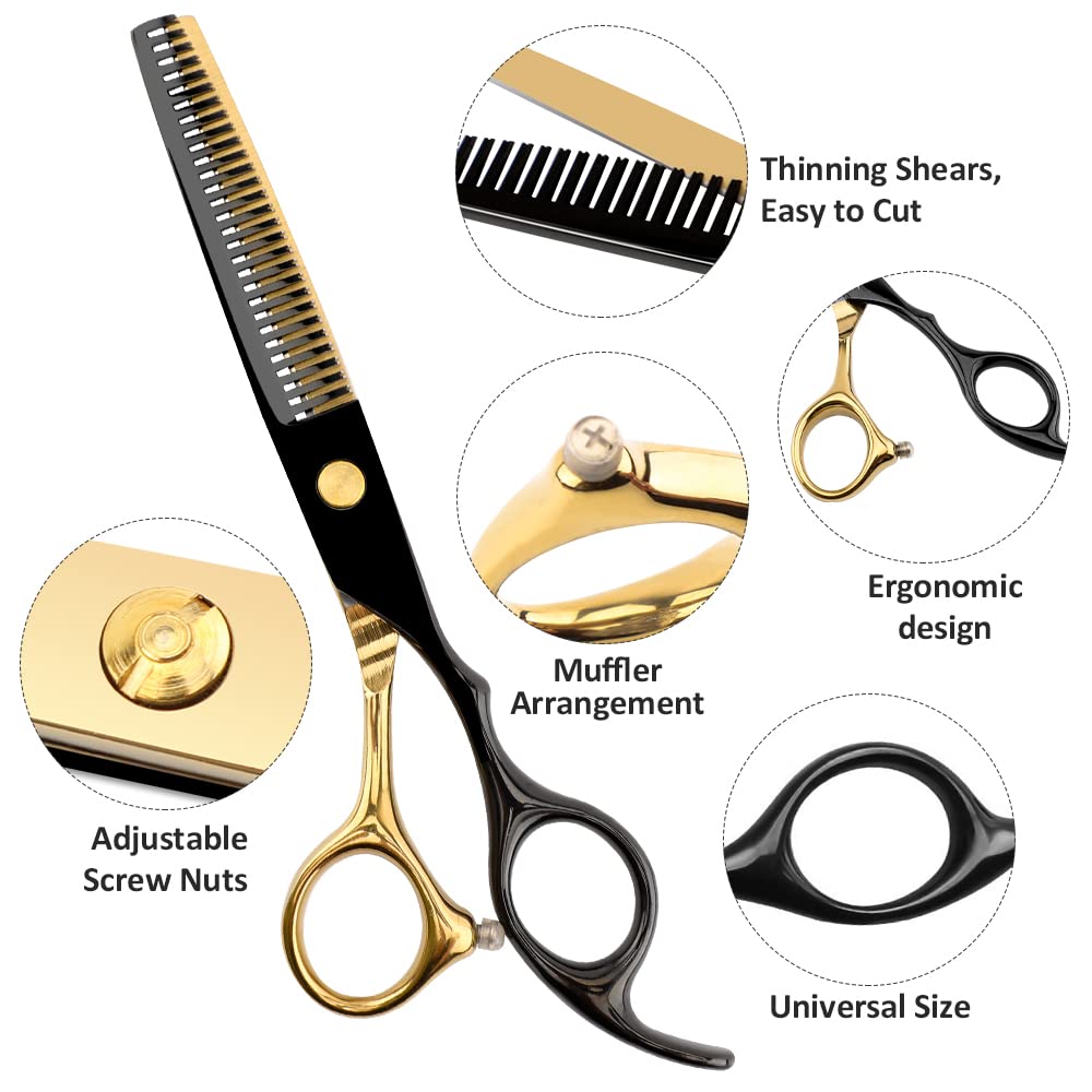 Professional Black Gold Hairdressing Scissors Hair Cutting Sets Salon Multifunctional Straight Shears Teeth Scissors Thinning Shears blending shears Tools for Mother Father's Gift