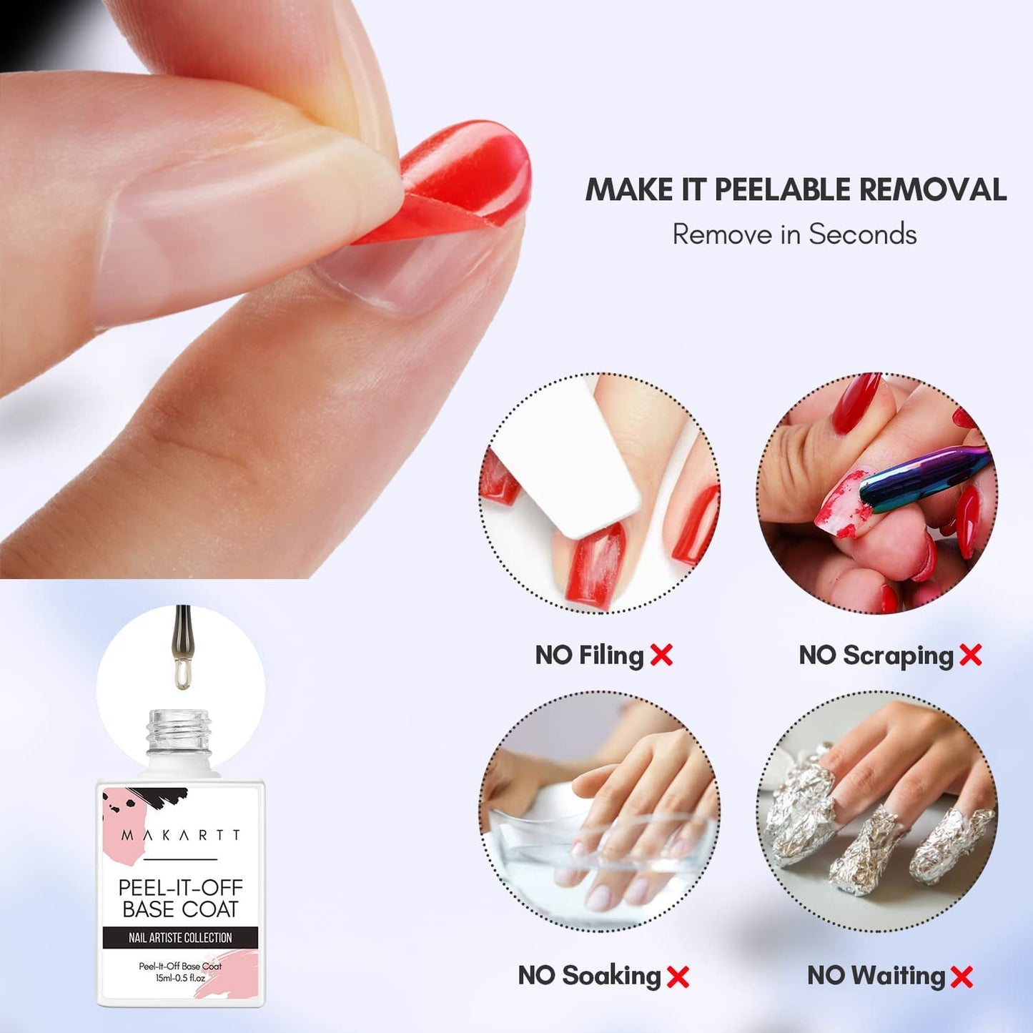 Makartt Nail Primer Natural Nail Dehydrator Primer for Acrylic Nails Gel Polish Bundle Peel Off Base Coat, 15ml UV Gel Base Coat Nail Polish Peelable Base Gel