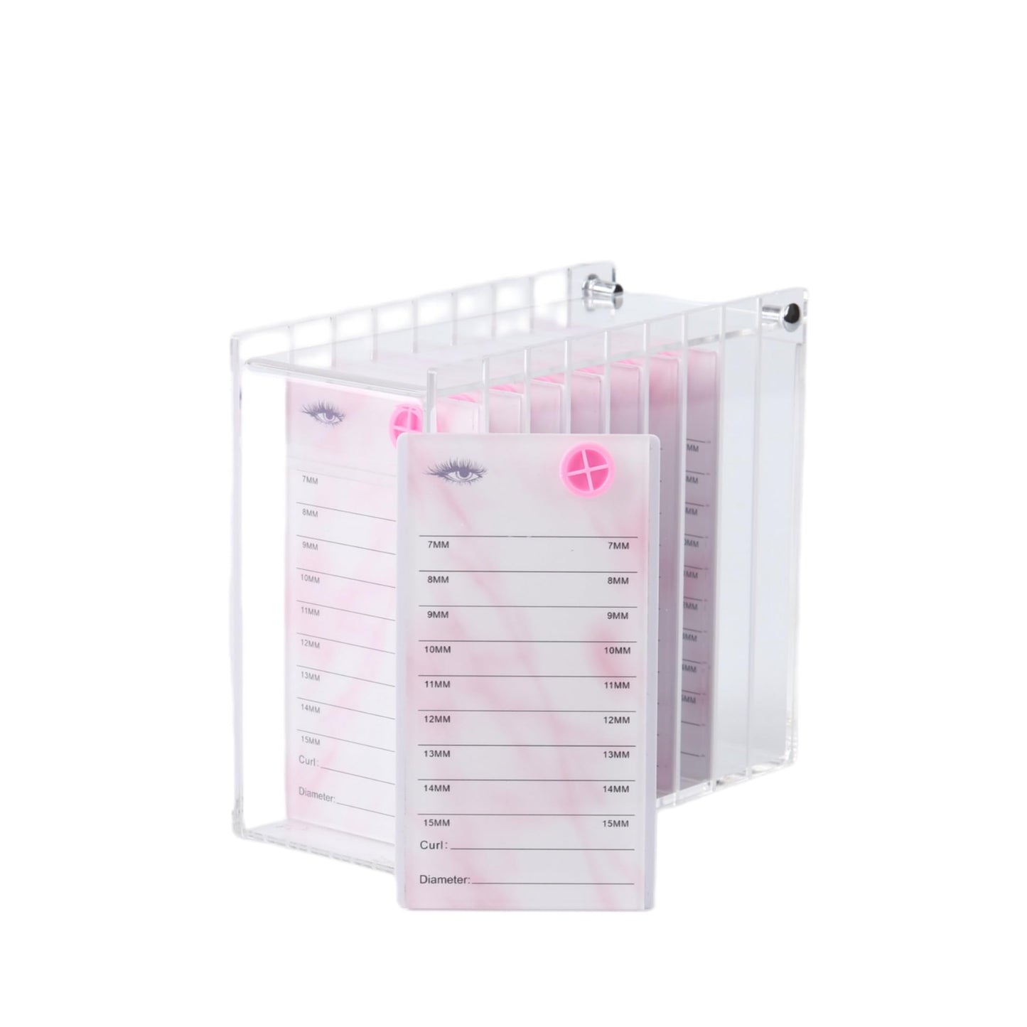 Acrylic Transparent Eyelash Storage Box, 8 Layers False Eyelashes Glue Pallet Holder Display Grafting Eye lashes Extension Close-Packed Display with 8 Pallets Clear Makeup Organizer (Marble Pink)