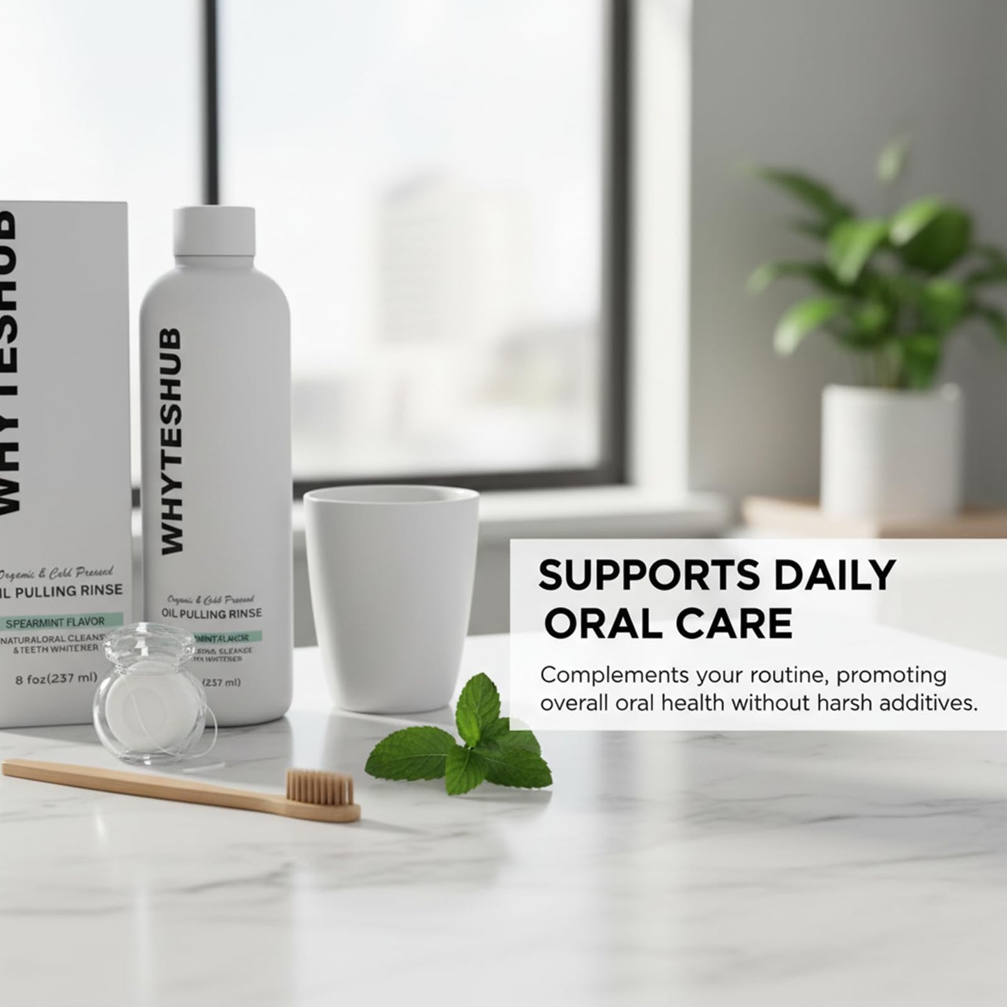 White Spearmint Oil Pulling Rinse, Cold-Pressed Coconut Mouthwash for Teeth Whitening, Powerful Organic Peppermint Oil Maintain Gum Health & Freshness Breath