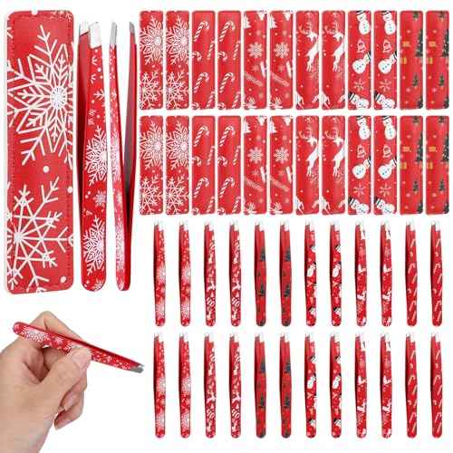 Lasnten 24 Sets Christmas Mini Tweezer Set Christmas Stocking Stuffers for Women Professional Tweezers in Case Mini Jewelry Tweezer Lighted Tweezers for Women Facial Hair for Xmas Party Gifts