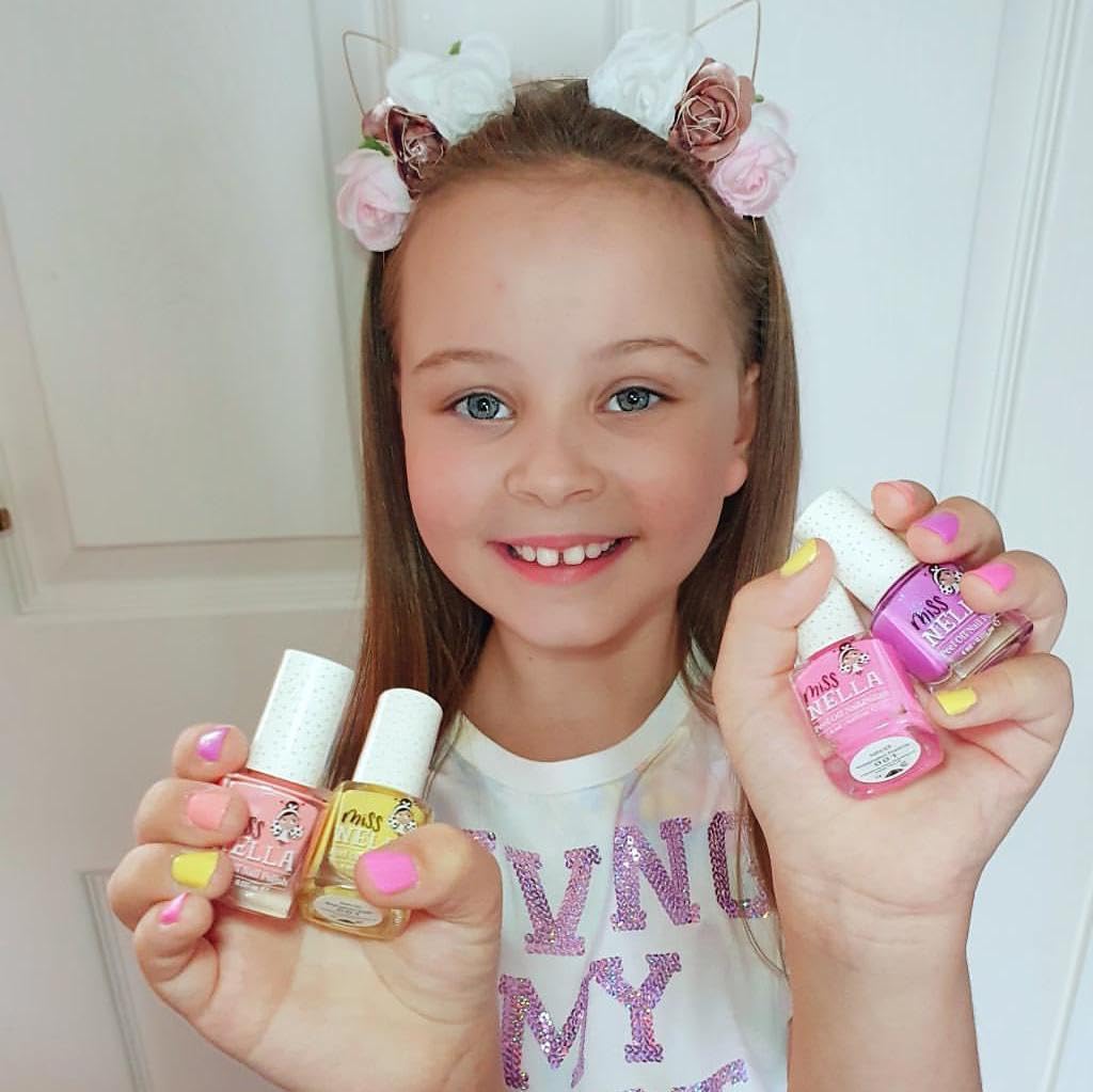 MISS NELLA SUMMER SPARKLE Varnish set- Pink, Purple, Coral, Yellow, Baby pink, Blue Peel Off kids Nail Polish