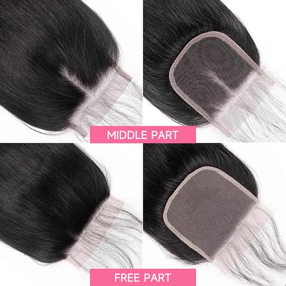 Human Hair Lace Closure - 5x5 Straight HD Transparent Lace | Pre-Plucked with Baby Hair, 12 Inch, Natural Black