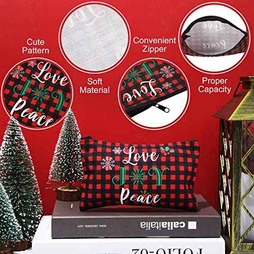 Saintrygo 30 Pieces Christmas Gift Makeup Bags Plaid Cosmetics Bag Merry Christmas and Santa Goodie Bags with Snowman, Reindeer, Multicolor