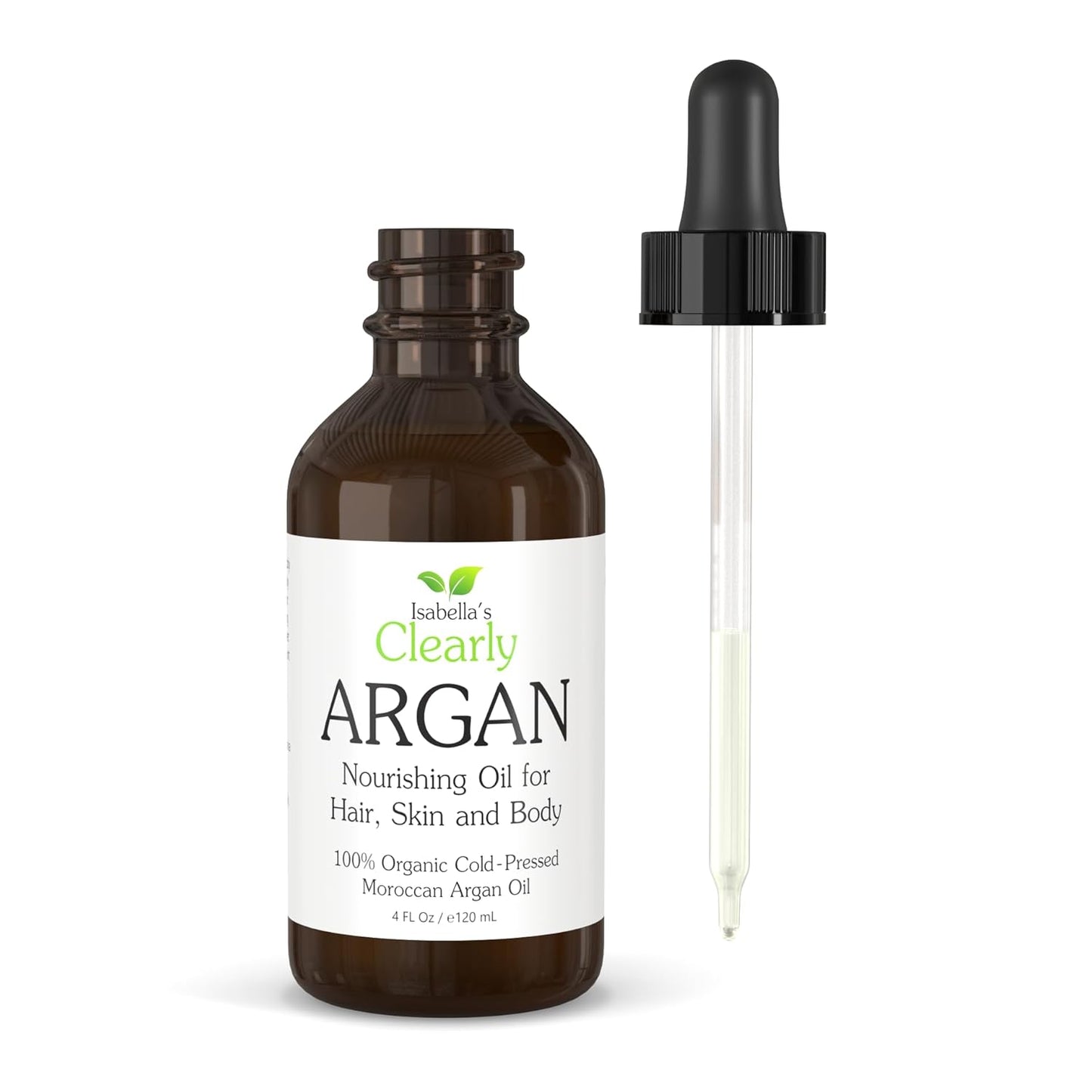 Clearly ARGAN Oil for Hair - 100% Pure Organic Cold Pressed Moroccan Oil | Virgin & Unrefined in Glass Bottle - 4 oz
