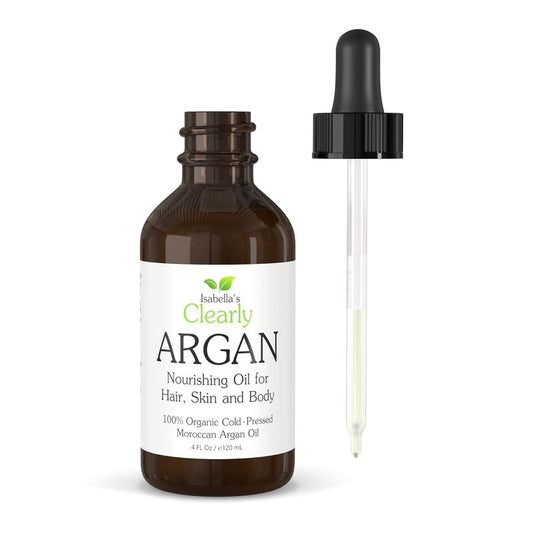 Clearly ARGAN Oil for Hair - 100% Pure Organic Cold Pressed Moroccan Oil | Virgin & Unrefined in Glass Bottle - 4 oz