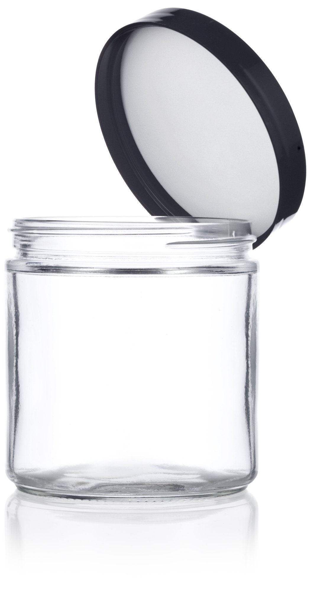 16 oz Clear Thick Glass Jar with Black Foam Lined Lid (6 pack)