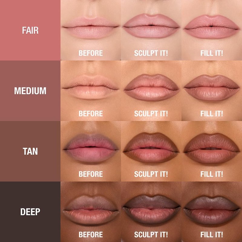 Charlotte Tilbury Lip Cheat Contour Duo - Dual-Sided Lip Liner Pencil to Sculpt & Fill for an Easy Contour Effect - Helps Prevent Lipstick Feathering - Deep