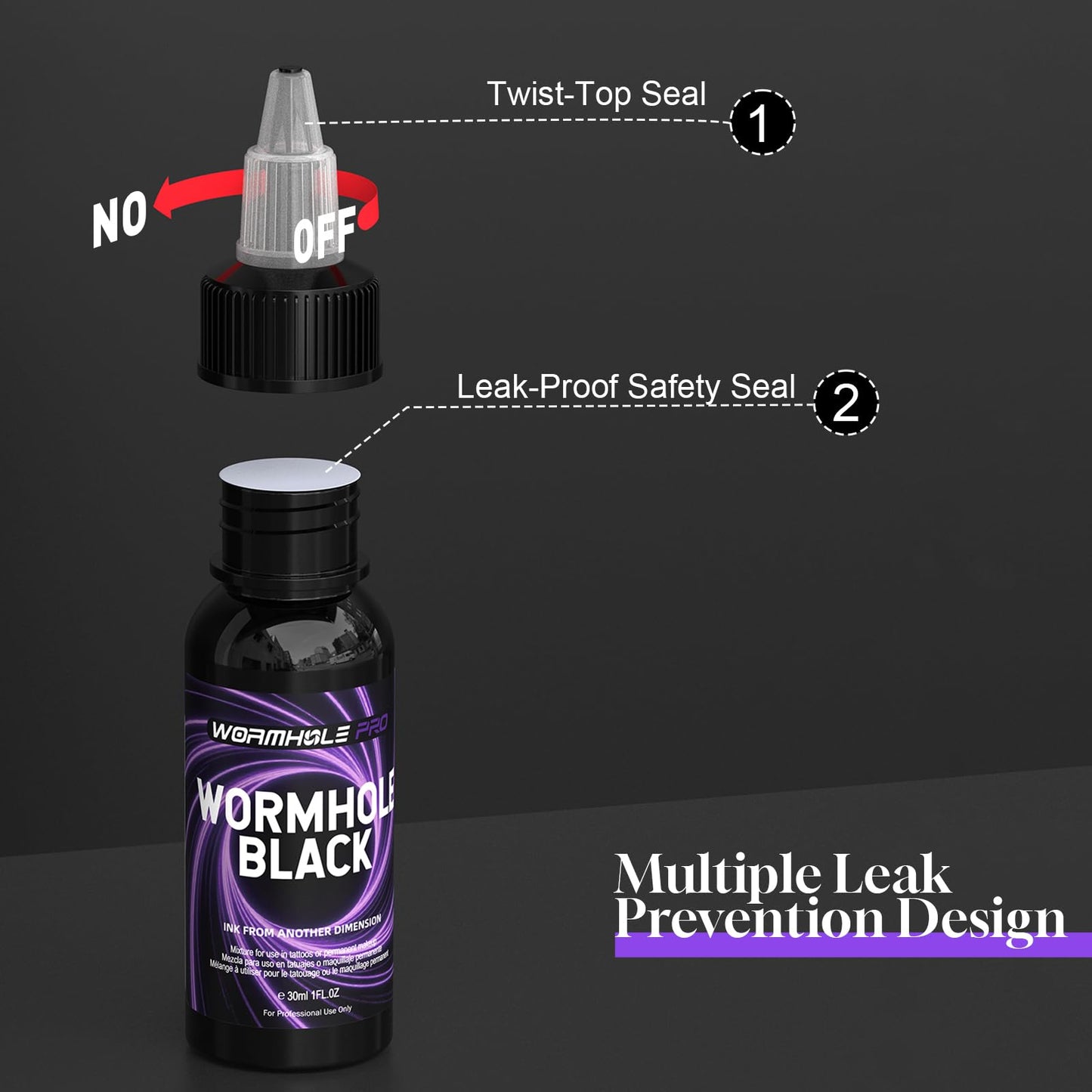 WORMHOLEPRO Black Tattoo Ink Premium Long Lasting Vivid Color Tattoo Ink Vegan Friendly Tattoo Pigment Tattoo Supplies (8 oz Bottle)