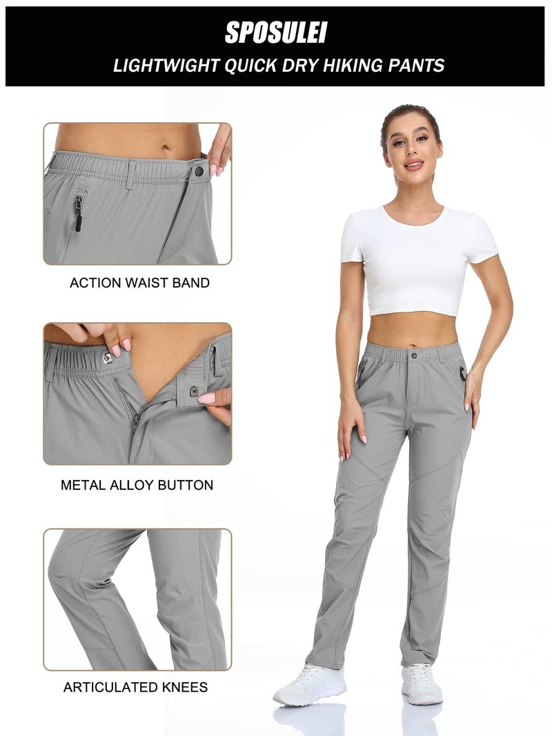 SPOSULEI Travel Pants Womens Golf Quick Dry Lightweight Wrinkle Free Stretch Spandex Nylon Pants with Zipper Pockets Darkblue