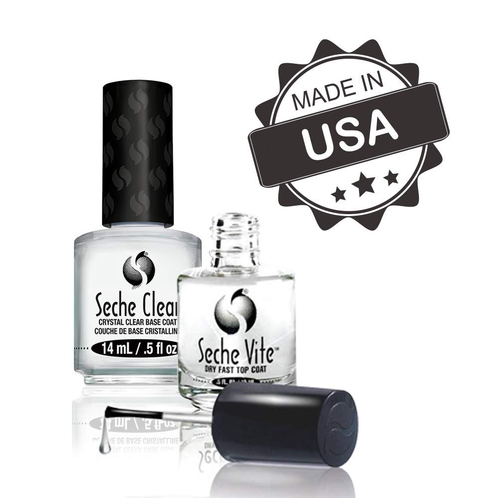 Seche Clear Base Coat and Top Coat Duo Pack – Nail Strengthening & Long-Lasting, Nail Polish, Manicure Set, 14 mL Each