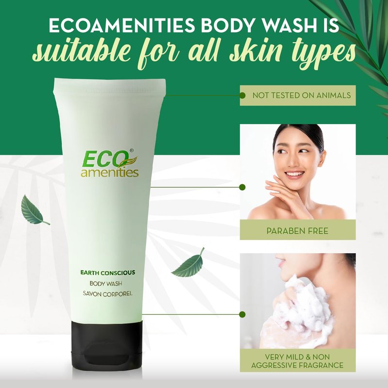 ECO Amenities Body Wash | TSA Approved Travel Shower Gel - Leak-Proof Mini Toiletries - 0.75 Fl Oz, Pack of 72, Green Tea