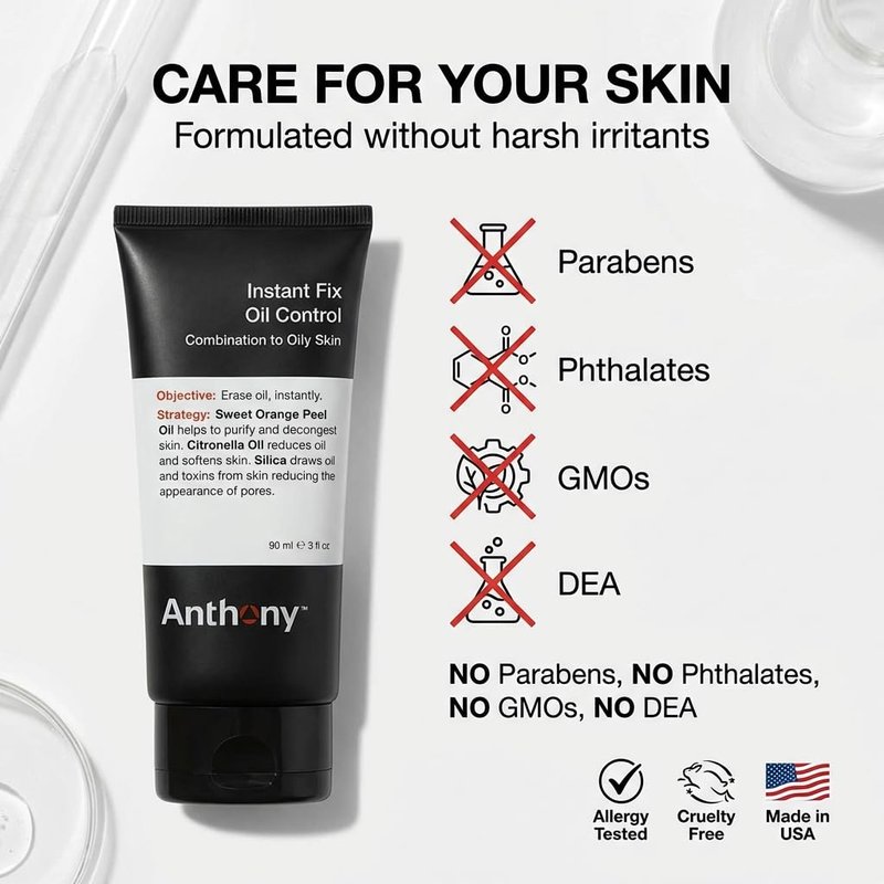 Anthony Instant Fix Oil Control for Men – Mattifying Lotion for Oily Skin – Moisturizer and Pore Minimizer Instantly Eliminates Shine – 3 Fl Oz