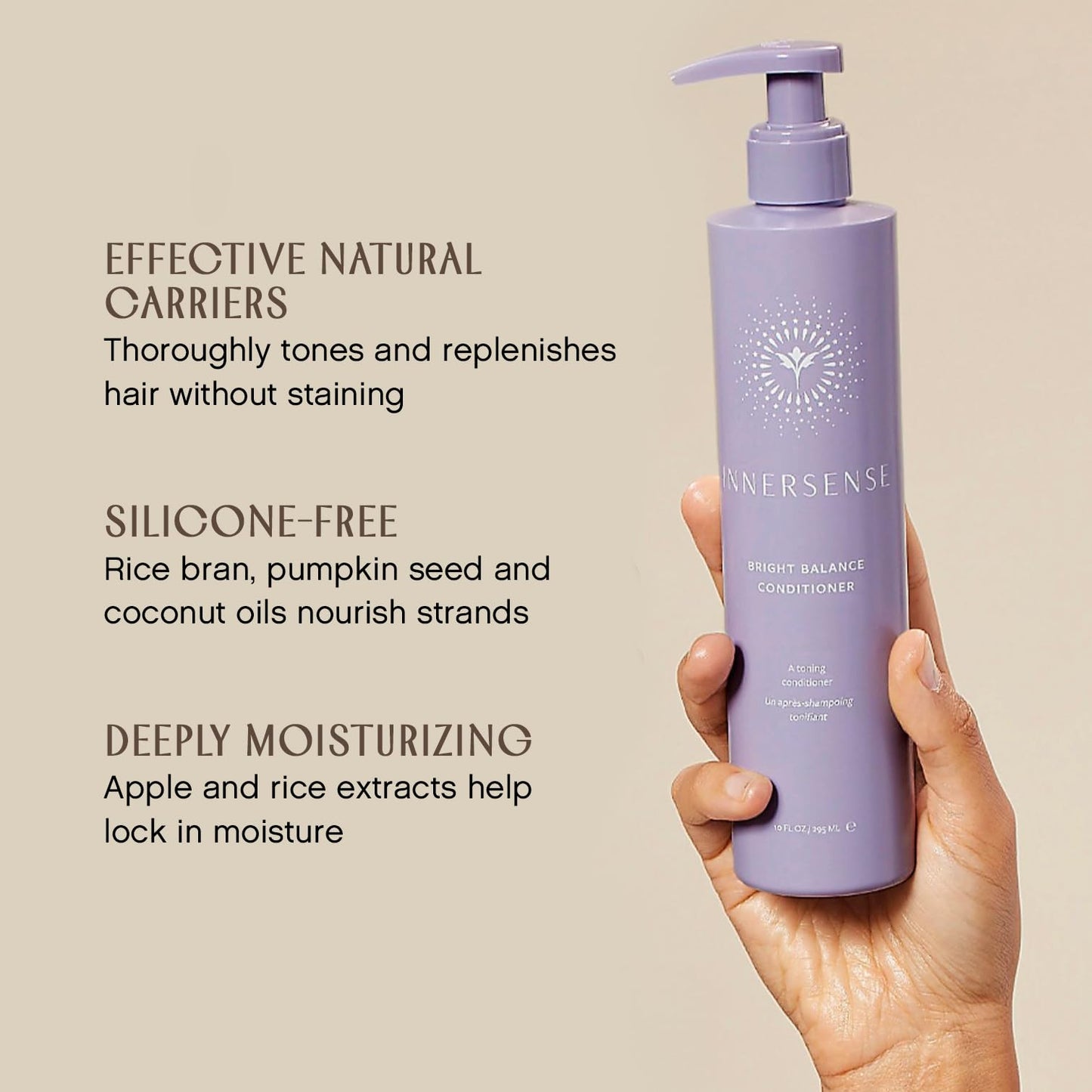 INNERSENSE Organic Beauty - Bright Balance Purple Toning Conditioner | Coconut + Pumpkin Seed Oil to Nourish + Moisturize Light + Gray Hair | Non-Toxic, Cruelty-Free | Paraben Free (10 fl oz | 295 ml)