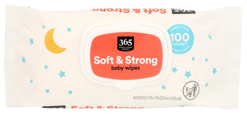 365 by Whole Foods Market, Soft & Strong Disposable Baby Wipes, Fragrance-Free, 100 Count