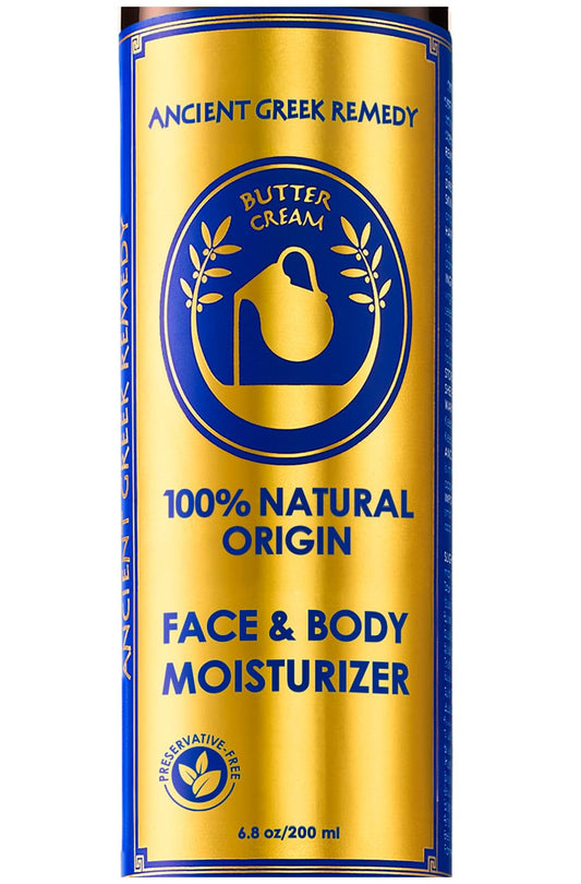 Ancient Greek Remedy Organic Face Moisturizer for Dry Skin 6.8 oz - Anti Aging Face & Body Butter Cream - Almond, Jojoba, Olive, Rosehip, Vitamin E, Lavender Oil. Natural Lotion for Women & Men