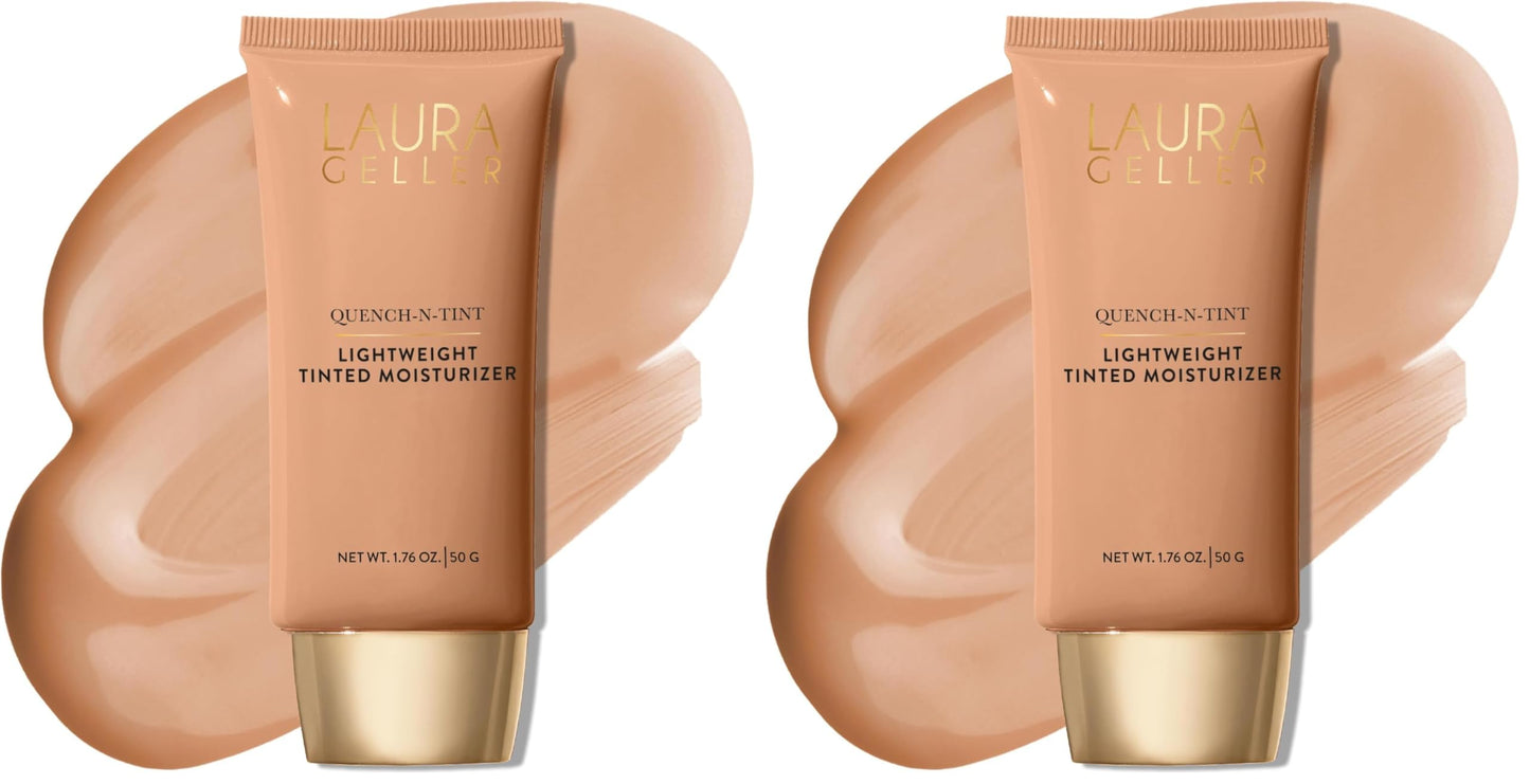 LAURA GELLER NEW YORK Quench-n-Tint Hydrating Foundation - Medium - Sheer to Light Buildable Coverage - Natural Glow Finish - Lightweight Formula with Hyaluronic Acid (Pack of 2)