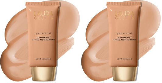 LAURA GELLER NEW YORK Quench-n-Tint Hydrating Foundation - Medium - Sheer to Light Buildable Coverage - Natural Glow Finish - Lightweight Formula with Hyaluronic Acid (Pack of 2)