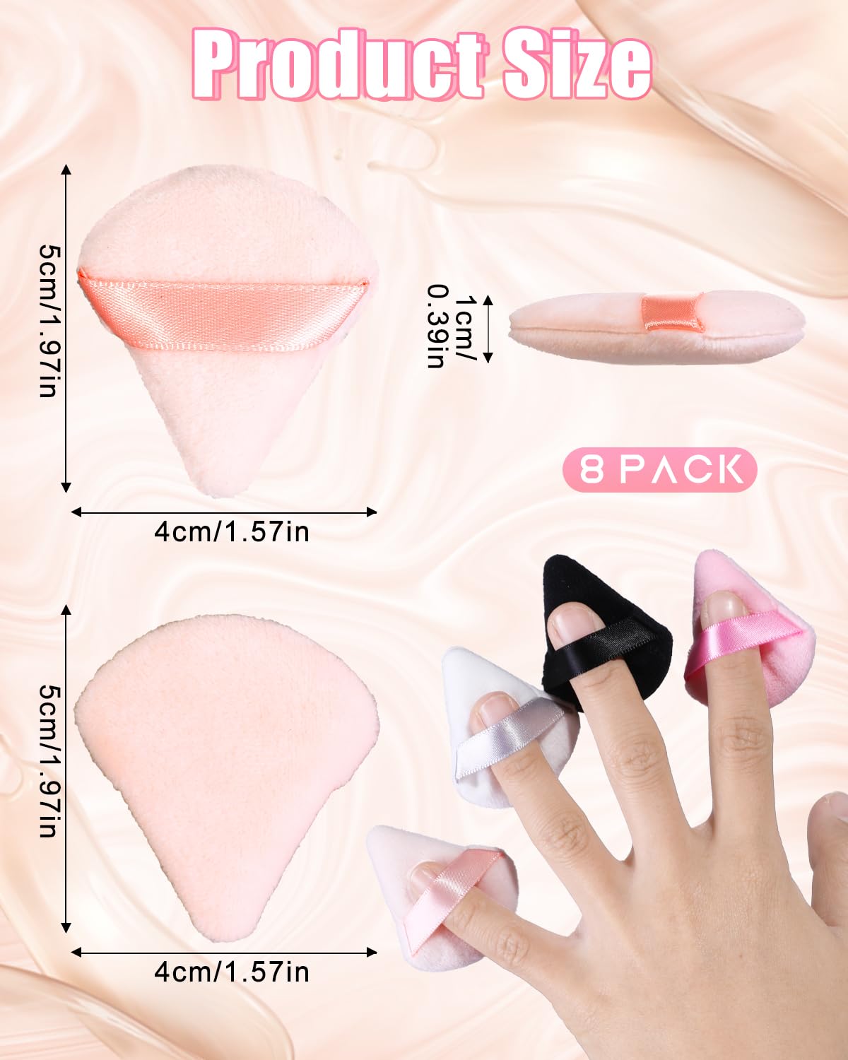 Glavatrix 8 PCS Mini Powder Puff, Finger Setting Powder Puffs for Face, Small Velour Triangle Makeup Sponge (Black+White+Nude+Pink)