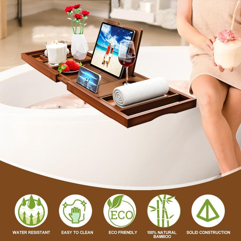 Bathtub Tray Caddy - Premium Expandable Bath Table Fits Most Tubs | Stylish and Functional Design
