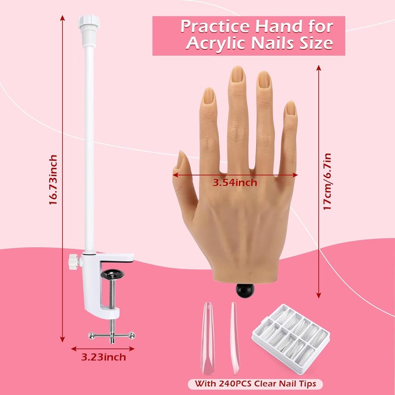 Acrylic Nail Practice Hand - Realistic Silicone Mannequin for Flexible Training | Visible Joints