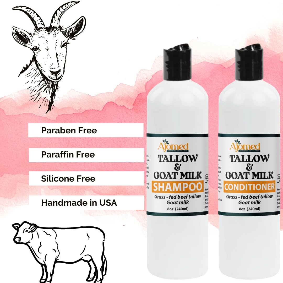 Beef Tallow & Goat Milk Shampoo and Conditioner Set | Handmade Hair Care for Thinning Relief - 8 Oz