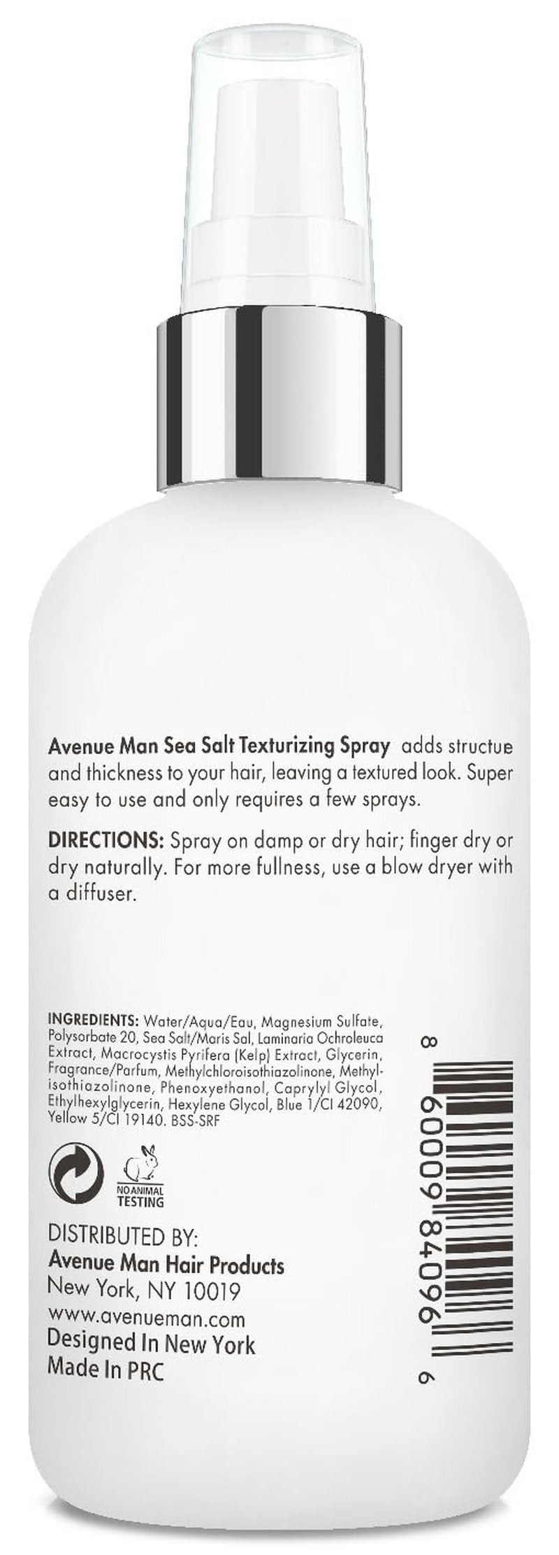Avenue Man Sea Salt Spray for Men - Texturizing & Thickening Sea Salt Hair Spray for Men with Kelp and Brown Seaweed Extract - Paraben, Sulfate-Free - Add Volume and Texture Beach Hairspray 6.76 Oz
