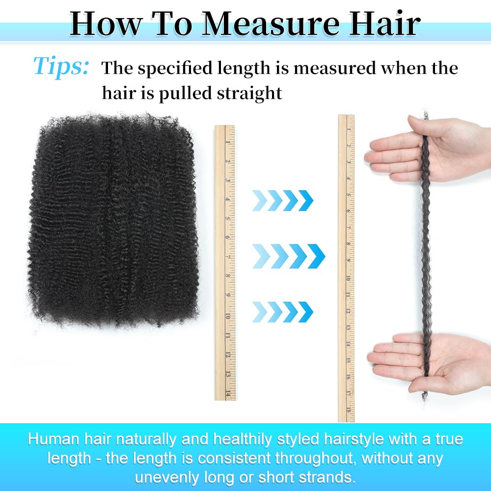 Afro Kinkys Bulk Human Hair 16 Inch 4 Bundles Afro Kinky-curly Human Braiding Hair Bulk for Spring Hair Twist Dreadlock Extensions Locs Braids Repair 70g Natural Color#