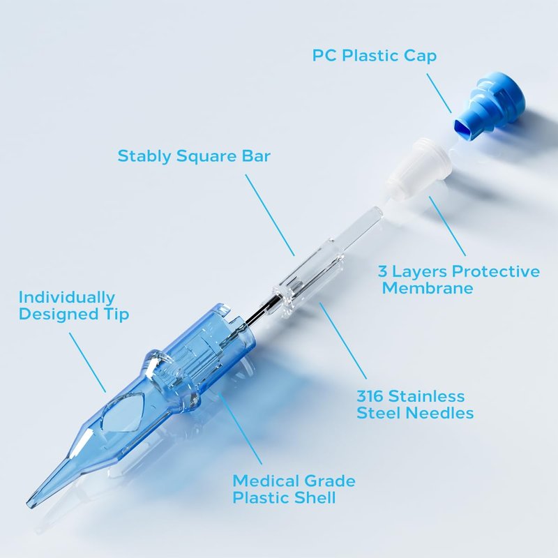 Tattoo Cartridges Needles, 20Pcs Tattoo Needles #12 Standard 14 Round Shader with Membrane Disposable Cartridges Tattoo Needles Long Taper for Permanent Makeup Tattoo Supplies (1214RSL)