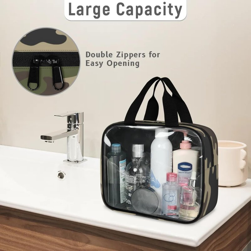 PATTERNFUL Clear Makeup Bag for Women Men, 3Pcs Transparent Cosmetic Bags Waterpoof Toiletries Set Portable Toiletry Bags with Zipper for Travel Bathroom(Camouflage)