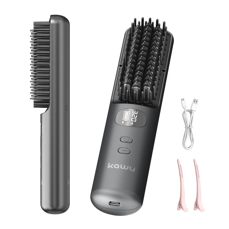 Kawu Electric Hair Straightener, Portable Hot Comb Cordless for Travel, Negative Ion Ceramic Wireless Mini Straightening Comb, USB Rechargeable Anti-Scald Styling Iron for Women & Girls