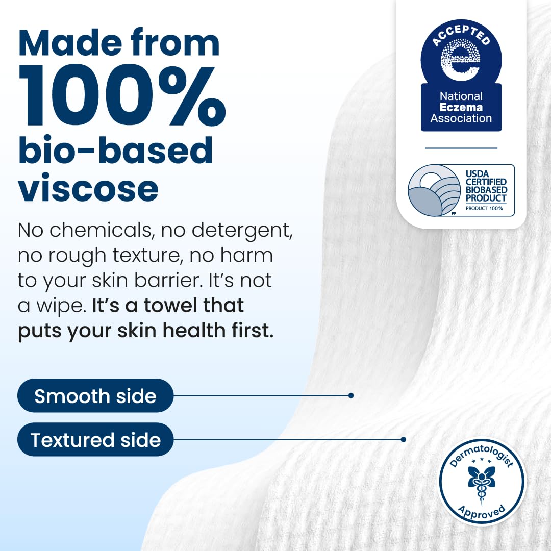 Clean Skin Club Clean Towels XL®, 100% USDA Biobased Face Towel, Disposable Face Towelette, Eczema Association Accepted, Makeup Remover Dry Wipes, Ultra Soft, 50 ct per pack, 6 Packs, 300 Ct Total