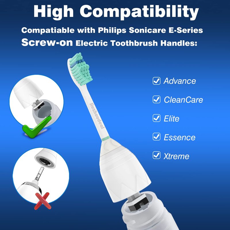 Jiuzhoudeal Toothbrush Replacement Heads for Philips Sonicare E-Series, Essence, Elite, Advance, CleanCare Screw-on Electric Toothbrush Heads HX7022/66, 6 Pack